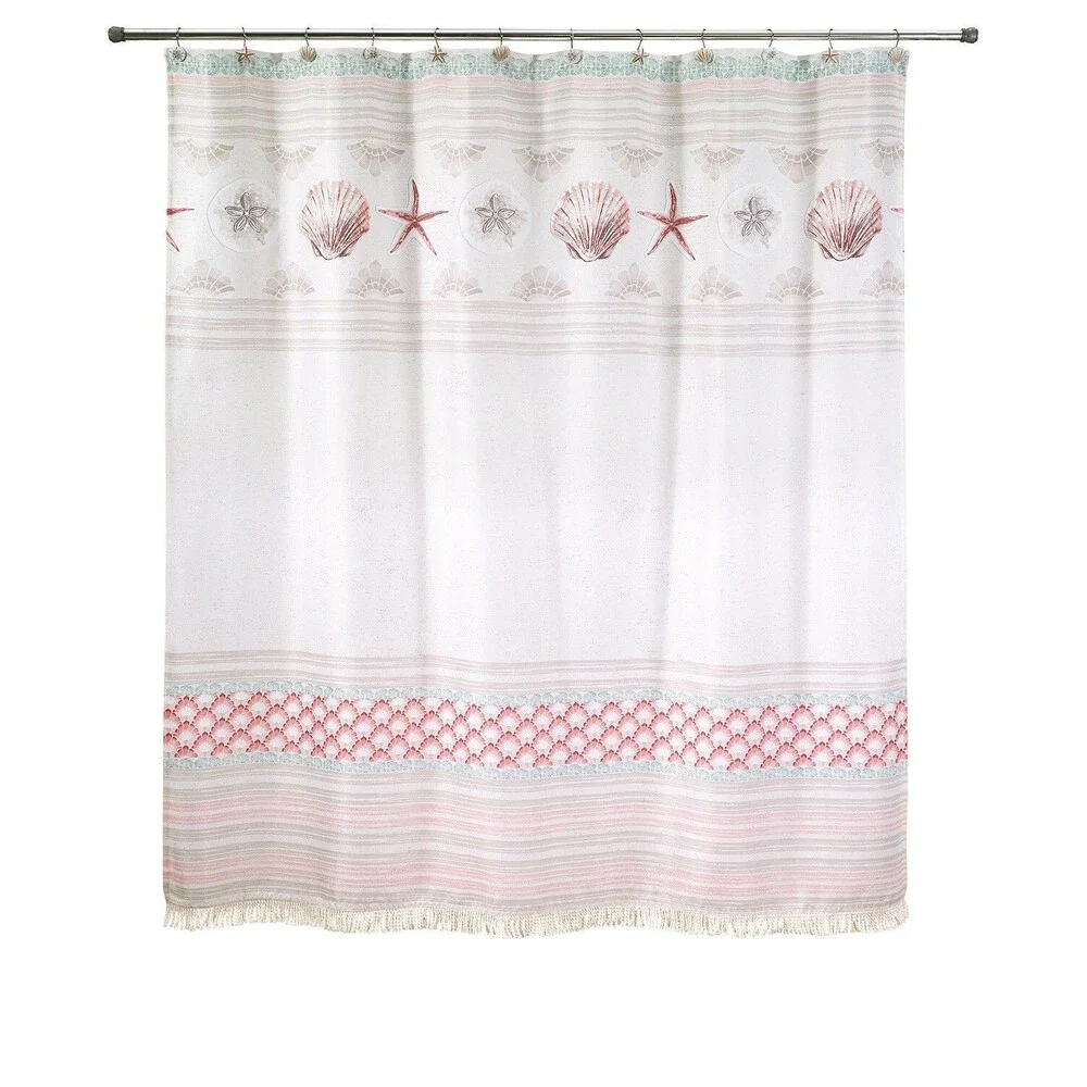 Avanti Coronado Shells Starfish Fabric Shower Curtain 72x72 Fringed Beads Summer